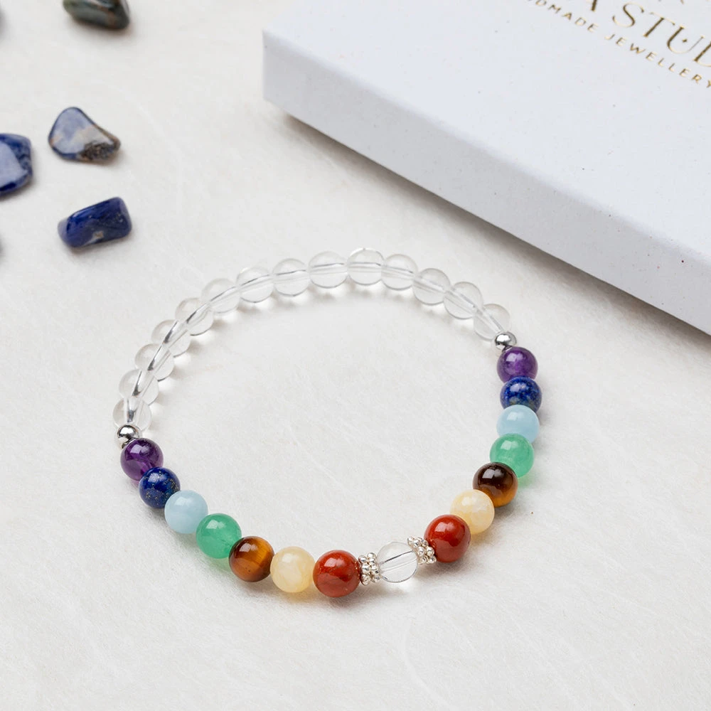 Chakra Gemstone Bracelet With Clear Quartz - 6mm Beads(Chakra Bracelet With Clear Quartz 6mm) 1 Chakra Gemstone Bracelet With Clear Quartz - 6mm Beads(Chakra Bracelet With Clear Quartz 6mm)