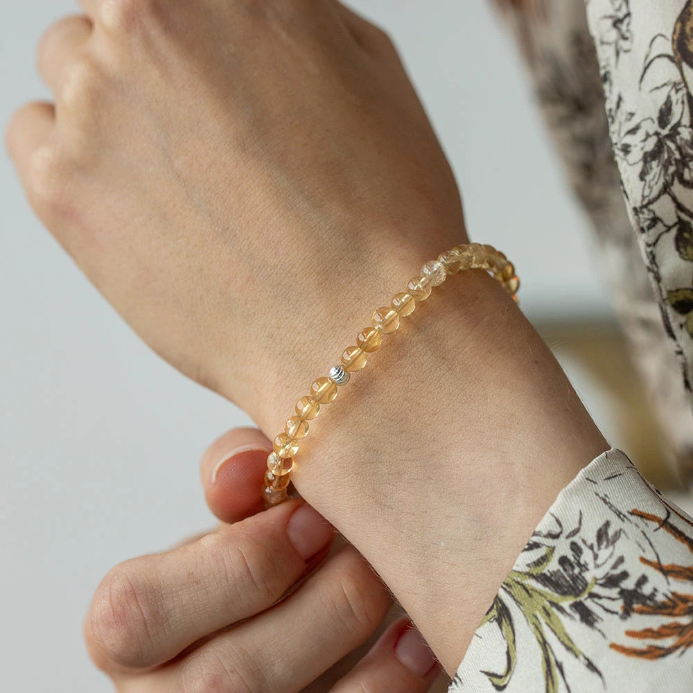Citrine Gemstone Bracelet – 4mm Beads With Sterling Silver Accent(Citrine Healing Bracelet) 6 Citrine Gemstone Bracelet – 4mm Beads With Sterling Silver Accent(Citrine Healing Bracelet) - Image 6