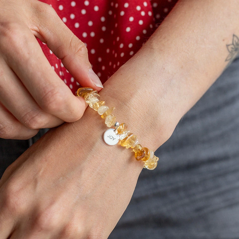 Personalised Citrine Bracelet – Crystal Chips With Engraved Name Charm(Citrine Crystal Chip Bracelet) 2 Personalised Citrine Bracelet – Crystal Chips With Engraved Name Charm(Citrine Crystal Chip Bracelet) - Image 2