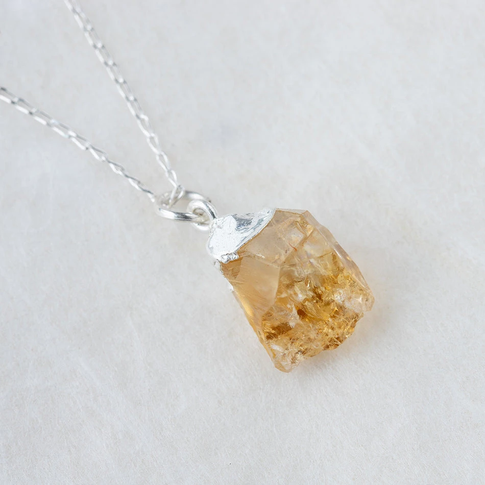 Raw Citrine Necklace - Silver Dipped Crystal Pendant(Natural Citrine Necklace With Engraved Initial Charm) 2 Raw Citrine Necklace - Silver Dipped Crystal Pendant(Natural Citrine Necklace With Engraved Initial Charm) - Image 2