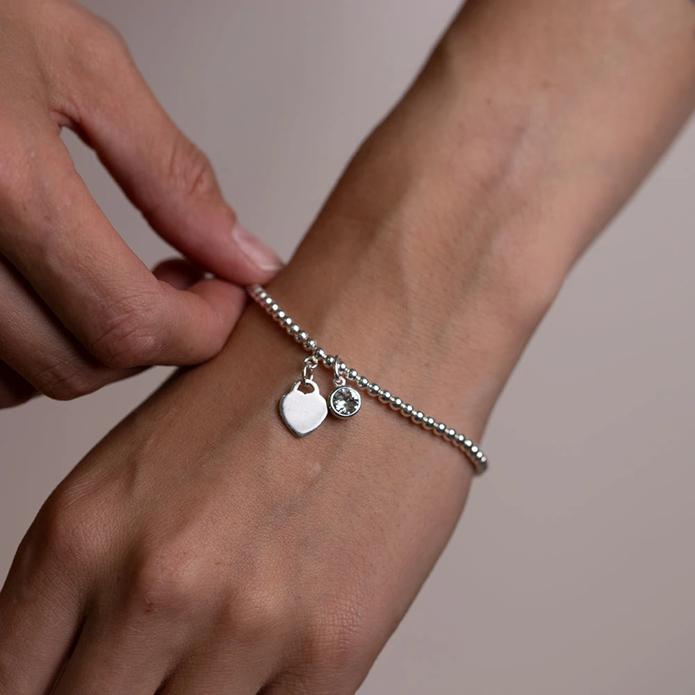 Personalised February Birthstone Bracelet – Amethyst Crystal & Sterling Silver With Heart Charm(Personalised February Birthstone Bracelet Amethyst Crystal) 2 Personalised February Birthstone Bracelet – Amethyst Crystal & Sterling Silver With Heart Charm(Personalised February Birthstone Bracelet Amethyst Crystal) - Image 2