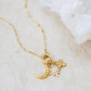 Crescent Moon, Star & Cross Charm Necklace – 22K Gold Plated(Crescent Moon Star Cross Charm Necklace 22k Gold Plated)