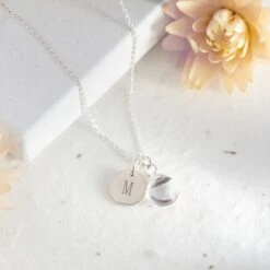 Sterling Silver Clear Quartz Necklace – Teardrop Gem With Personalised Initial(Initial Teardrop Clear Quartz Necklace Sterling Silver)