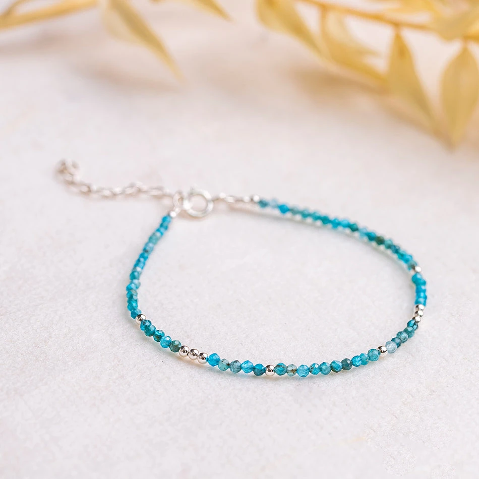 Blue Apatite Bracelet – Dainty Crystal Jewellery With Sterling Silver(Blue Apatite Bracelet Dainty) 2 Blue Apatite Bracelet – Dainty Crystal Jewellery With Sterling Silver(Blue Apatite Bracelet Dainty) - Image 2