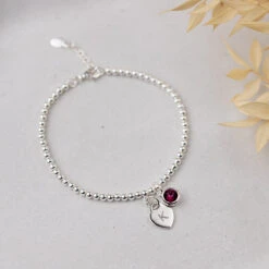 Personalised February Birthstone Bracelet – Amethyst Crystal & Sterling Silver With Heart Charm(Personalised February Birthstone Bracelet Amethyst Crystal)