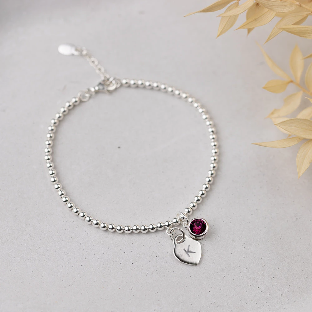 Personalised February Birthstone Bracelet – Amethyst Crystal & Sterling Silver With Heart Charm(Personalised February Birthstone Bracelet Amethyst Crystal) 1 Personalised February Birthstone Bracelet – Amethyst Crystal & Sterling Silver With Heart Charm(Personalised February Birthstone Bracelet Amethyst Crystal)
