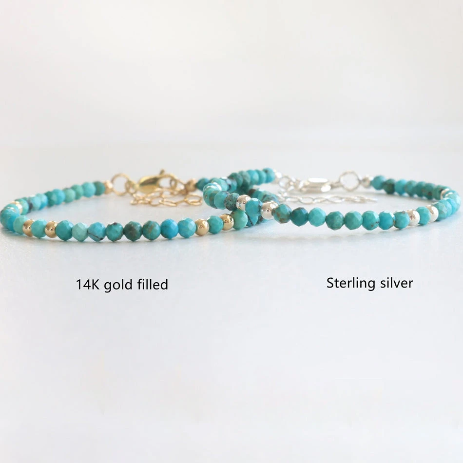 Turquoise Birthstone Bracelet – Dainty Faceted Beads, Handmade Jewellery(Turquoise Dainty Bracelet) 3 Turquoise Birthstone Bracelet – Dainty Faceted Beads, Handmade Jewellery(Turquoise Dainty Bracelet) - Image 3