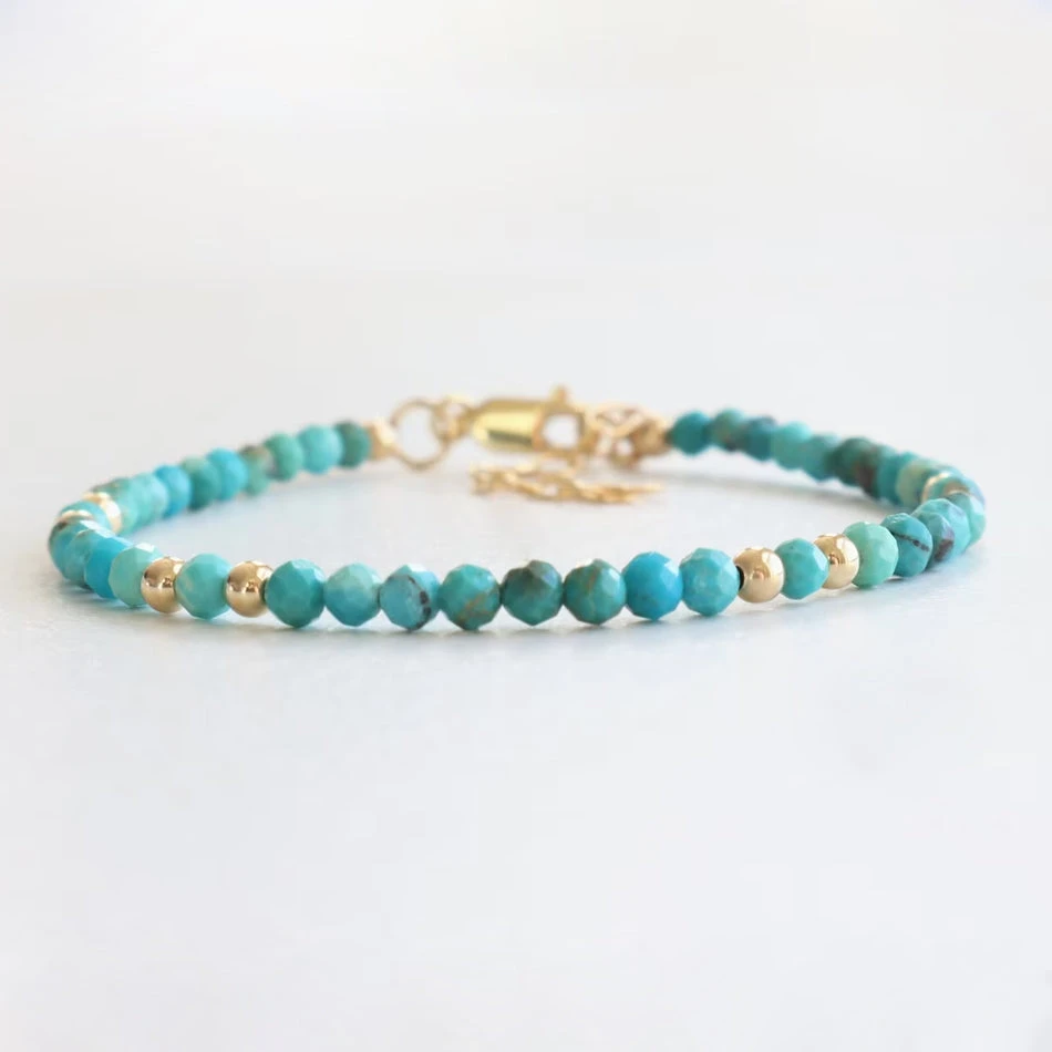 Turquoise Birthstone Bracelet – Dainty Faceted Beads, Handmade Jewellery(Turquoise Dainty Bracelet) 1 Turquoise Birthstone Bracelet – Dainty Faceted Beads, Handmade Jewellery(Turquoise Dainty Bracelet)