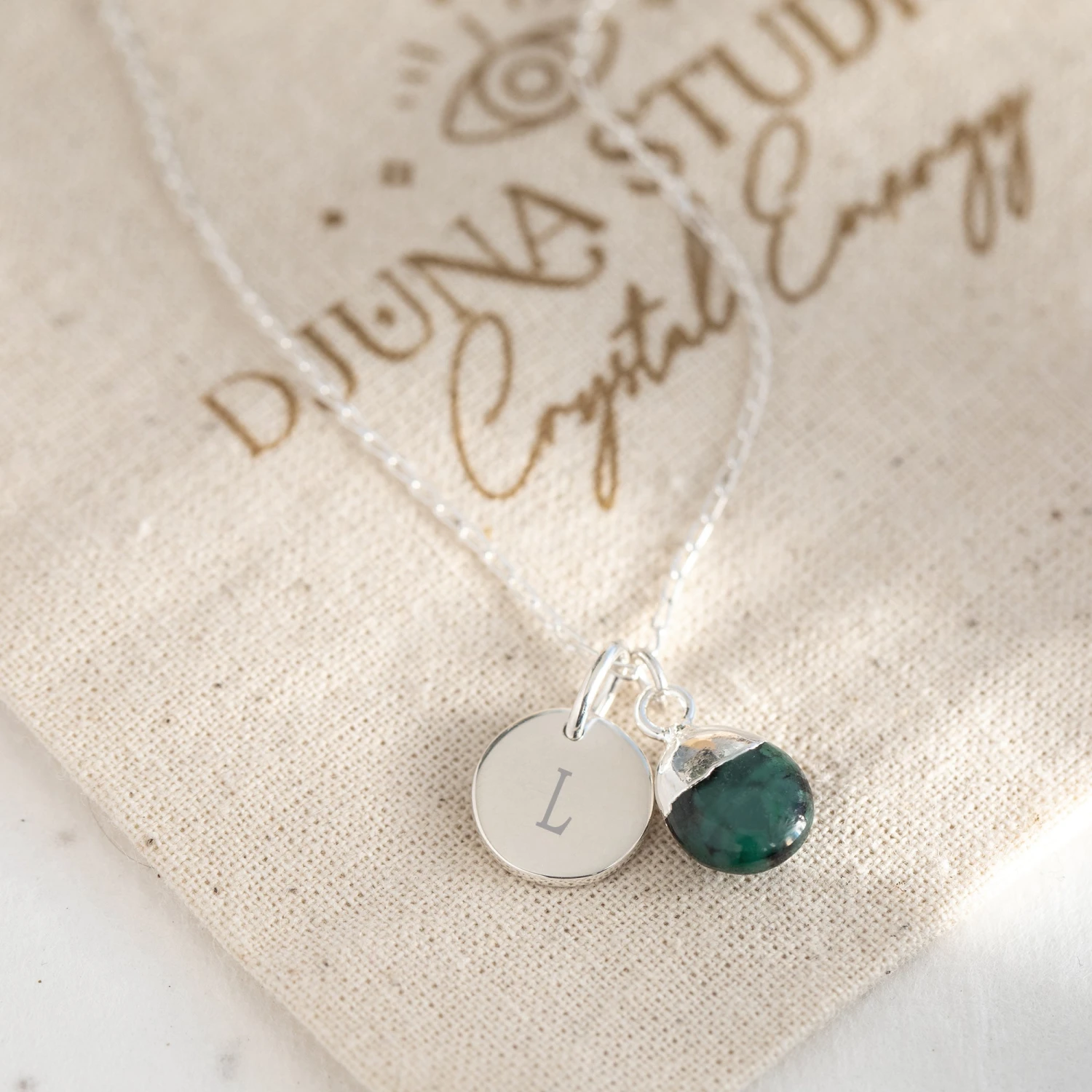 Sterling Silver Emerald Necklace – Teardrop Gem With Personalised Initial(Initial Teardrop Emerald Necklace Sterling Silver) 1 Sterling Silver Emerald Necklace – Teardrop Gem With Personalised Initial(Initial Teardrop Emerald Necklace Sterling Silver)