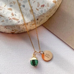 Personalised Gold Initial Necklace – Teardrop Emerald – Dainty Jewellery Gift For Her(Initial Teardrop Emerald Necklace Gold)