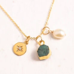 Emerald North Star Charm Necklace (May Birthstone)(Emerald Charm Necklace) 9 Emerald North Star Charm Necklace (May Birthstone)(Emerald Charm Necklace) -Djuna Jewelry Store emerald pearl necklace 3
