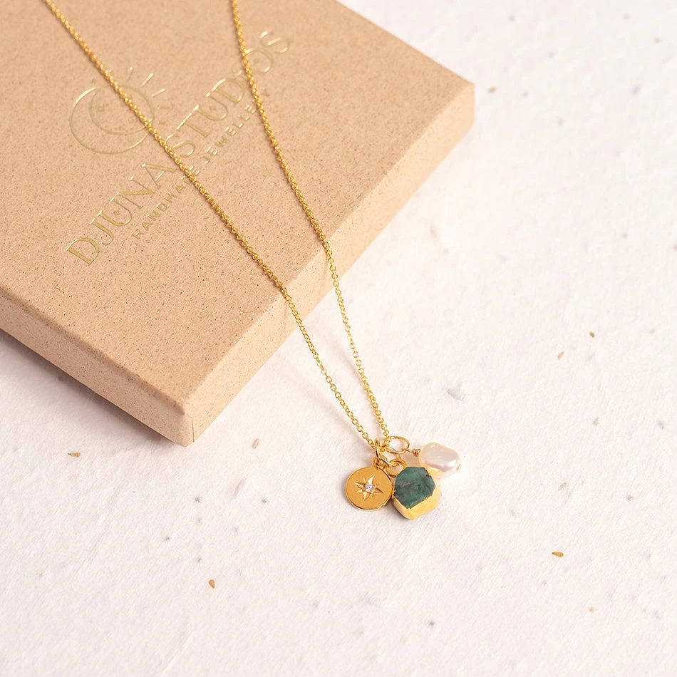 Emerald North Star Charm Necklace (May Birthstone)(Emerald Charm Necklace) 3 Emerald North Star Charm Necklace (May Birthstone)(Emerald Charm Necklace) - Image 3