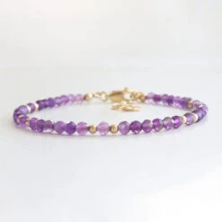 Amethyst February Birthstone Bracelet – Dainty Faceted Beads, Handmade Jewellery(Amethyst Dainty Bracelet)