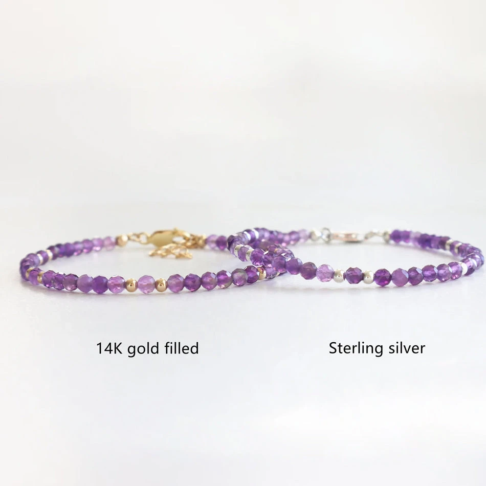 Amethyst February Birthstone Bracelet – Dainty Faceted Beads, Handmade Jewellery(Amethyst Dainty Bracelet) 2 Amethyst February Birthstone Bracelet – Dainty Faceted Beads, Handmade Jewellery(Amethyst Dainty Bracelet) - Image 2