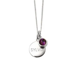 Personalised February Birthstone Necklace - Amethyst(Copy Of Engraved Birthstone Necklace February) -Djuna Jewelry Store february block