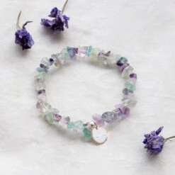 Personalised Fluorite Bracelet – Crystal Chips With Engraved Name Charm(Fluorite Crystal Chip Bracelet)