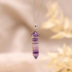 Fluorite Sterling Silver Crystal Point Pendant Sterling Silver(Fluorite Necklace Sterling Silver Point Pendant)