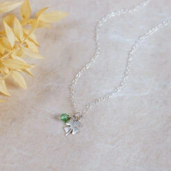 Lucky Aventurine Four Leaf Clover Sterling Silver Necklace(Lucky Aventurine Four Leaf Clover Necklace)