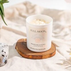 Moonstone Crystal Candle – Full Moon Energy, Intuition & New Beginnings(Full Moon Candle With Moonstone Crystals)