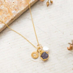 Garnet North Star Charm Necklace (January Birthstone)(Garnet Charm Necklace January Birthstone)