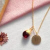 Personalised Gold Initial Necklace – Teardrop Garnet – Dainty Jewellery Gift For Her(Initial Teardrop Garnet Necklace Gold)