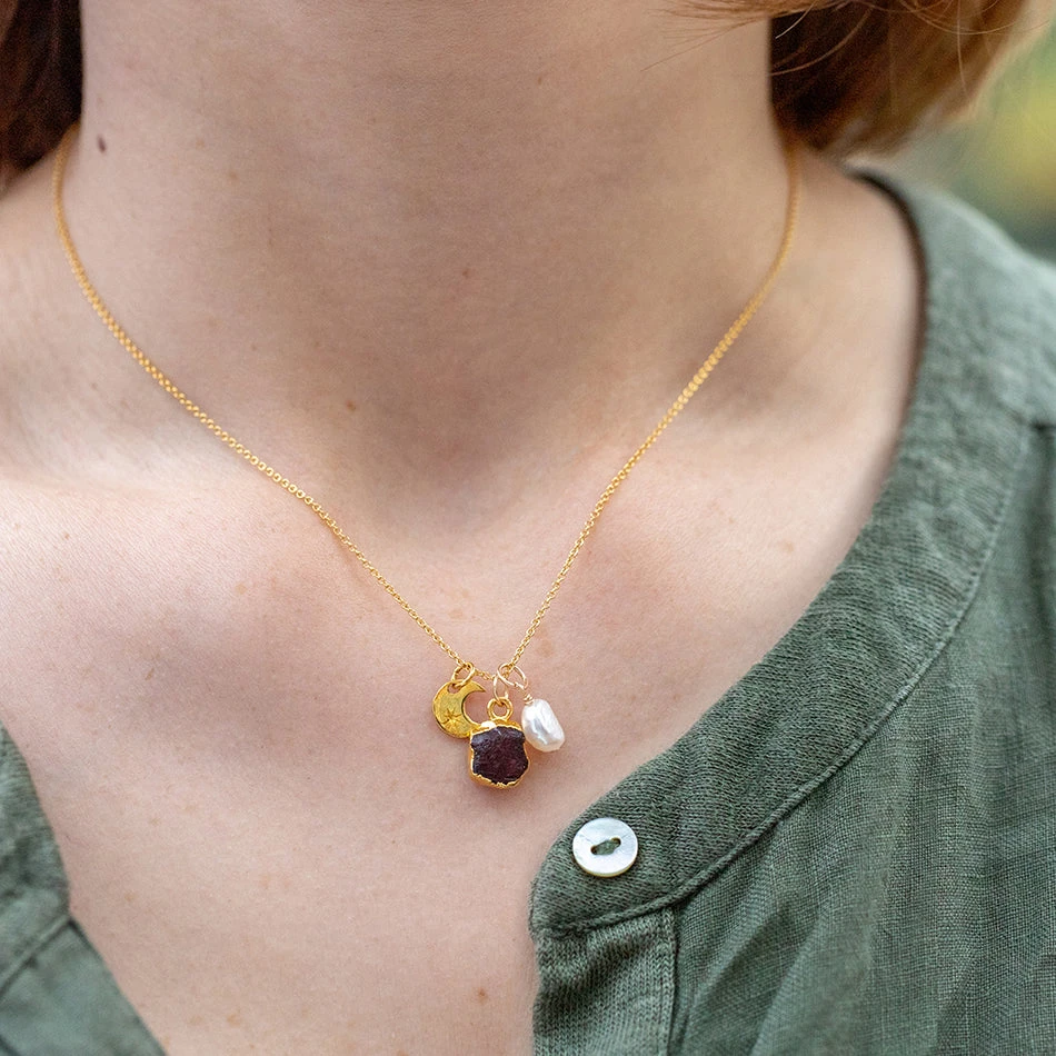 Ruby Crescent Moon Charm Necklace (July Birthstone)(Ruby Crescent Moon Charm Necklace July Birthstone) 2 Ruby Crescent Moon Charm Necklace (July Birthstone)(Ruby Crescent Moon Charm Necklace July Birthstone) - Image 2