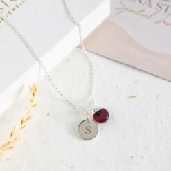 Sterling Silver Garnet Necklace – Teardrop Gem With Personalised Initial(Initial Teardrop Garnet Necklace Sterling Silver)