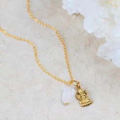 Lakshmi & Raw Quartz Necklace 22K Gold Plated – Abundance & Clarity(Lakshmi Raw Quartz Necklace 22k Gold Plated Abundance Clarity)