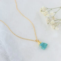 Raw Turquoise Gold Dipped Necklace(White Crystal Ball Necklace)