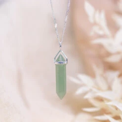 Green Aventurine Point Pendant – Sterling Silver Crystal Energy Necklace(Green Aventurine Sterling Silver Point Pendant)