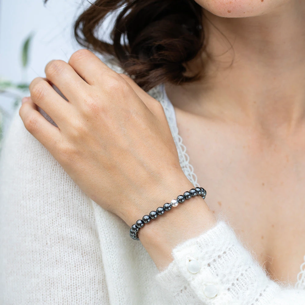 Hematite Beaded Bracelet – Essential 6mm Gemstone Crystal Jewellery(Hematite Essential Bracelet 6mm) 2 Hematite Beaded Bracelet – Essential 6mm Gemstone Crystal Jewellery(Hematite Essential Bracelet 6mm) - Image 2