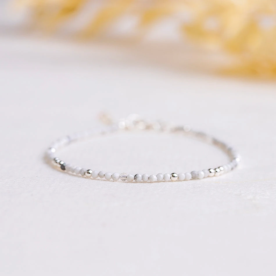 White Howlite Bracelet – Dainty Crystal Jewellery With Sterling Silver(White Howlite Bracelet Dainty) 2 White Howlite Bracelet – Dainty Crystal Jewellery With Sterling Silver(White Howlite Bracelet Dainty) - Image 2