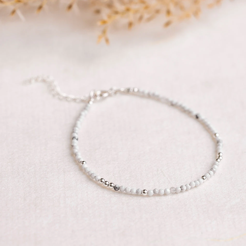White Howlite Bracelet – Dainty Crystal Jewellery With Sterling Silver(White Howlite Bracelet Dainty) 1 White Howlite Bracelet – Dainty Crystal Jewellery With Sterling Silver(White Howlite Bracelet Dainty)