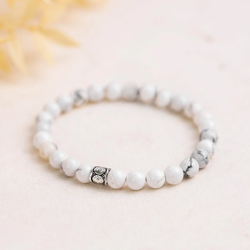 White Howlite Gemstone Bracelet 6mm(White Jasper Energy Bracelet) 2 White Howlite Gemstone Bracelet 6mm(White Jasper Energy Bracelet) - Image 2