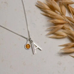 Custom Silver Birthstone Necklace With Initial Letter(Silver Birthstone Necklace With Intial Letter)