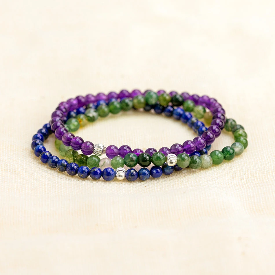 Anxiety Relief Bracelet Set – Lapis Lazuli, Moss Agate & Amethyst(Immune Boost Bracelet Stack) 3 Anxiety Relief Bracelet Set – Lapis Lazuli, Moss Agate & Amethyst(Immune Boost Bracelet Stack) - Image 3