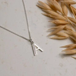 Silver Birthstone Necklace With Initial Letter(Silver Initial Letter Necklace)