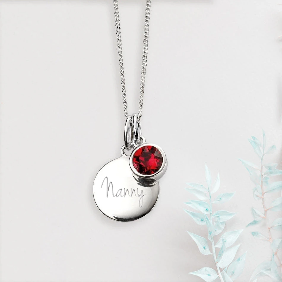 Personalised July Birthstone Necklace - Ruby Crystal(Engraved Birthstone Necklace July) 3 Personalised July Birthstone Necklace - Ruby Crystal(Engraved Birthstone Necklace July) - Image 3