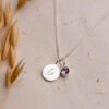 Personalised June Birthstone Necklace - Light Amethyst(Engraved Birthstone Necklace June)