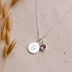 Personalised June Birthstone Necklace - Light Amethyst(Engraved Birthstone Necklace June)