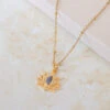 Gold Vermeil Lotus Pendant Necklace With Labradorite – Marquise Cut Centre – Satellite Chain(Gold Vermeil Lotus Pendant Necklace With Labradorite Marquise Cut Centre Satellite Chain)
