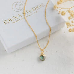 Labradorite Gemstone Necklace – Teardrop Pendant, Handmade Gold Plated(Tiny Teardrop Labradorite Necklace)