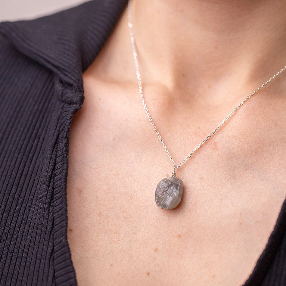 Natural Labradorite Necklace With Threaded Pendant(Natural Labradorite Necklace) 2 Natural Labradorite Necklace With Threaded Pendant(Natural Labradorite Necklace) - Image 2