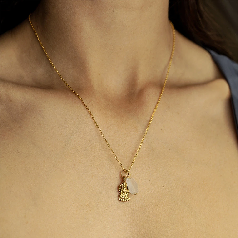 Lakshmi & Raw Quartz Necklace 22K Gold Plated – Abundance & Clarity(Lakshmi Raw Quartz Necklace 22k Gold Plated Abundance Clarity) 2 Lakshmi & Raw Quartz Necklace 22K Gold Plated – Abundance & Clarity(Lakshmi Raw Quartz Necklace 22k Gold Plated Abundance Clarity) - Image 2
