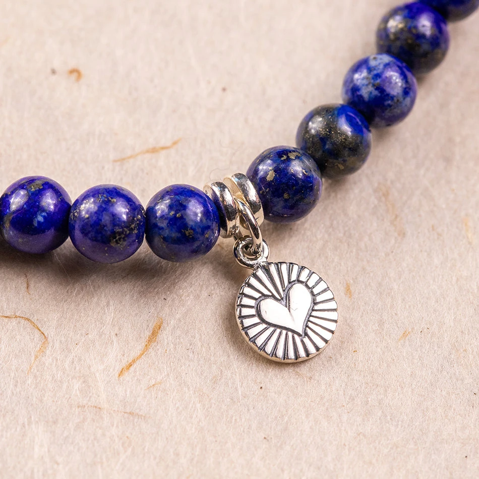 Lapis Lazuli Gemstone Bracelet With Heart Charm 6mm(Lapis Lazuli Gemstone Bracelet) 2 Lapis Lazuli Gemstone Bracelet With Heart Charm 6mm(Lapis Lazuli Gemstone Bracelet) - Image 2