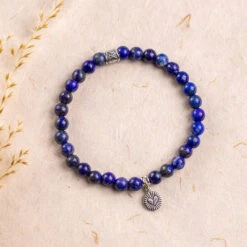 Lapis Lazuli Gemstone Bracelet With Heart Charm 6mm(Lapis Lazuli Gemstone Bracelet)