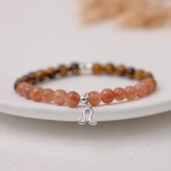 Leo Birthstone Bracelet β Gemstones With Sterling Silver Zodiac Charm(Leo Gemstone Duet Bracelet)