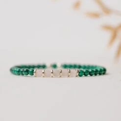 Heart Healer Gemstone Braceletwith Malachite And Rose Quartz 4mm Beads(Heart Healer Gemstone Bracelet 4mm)