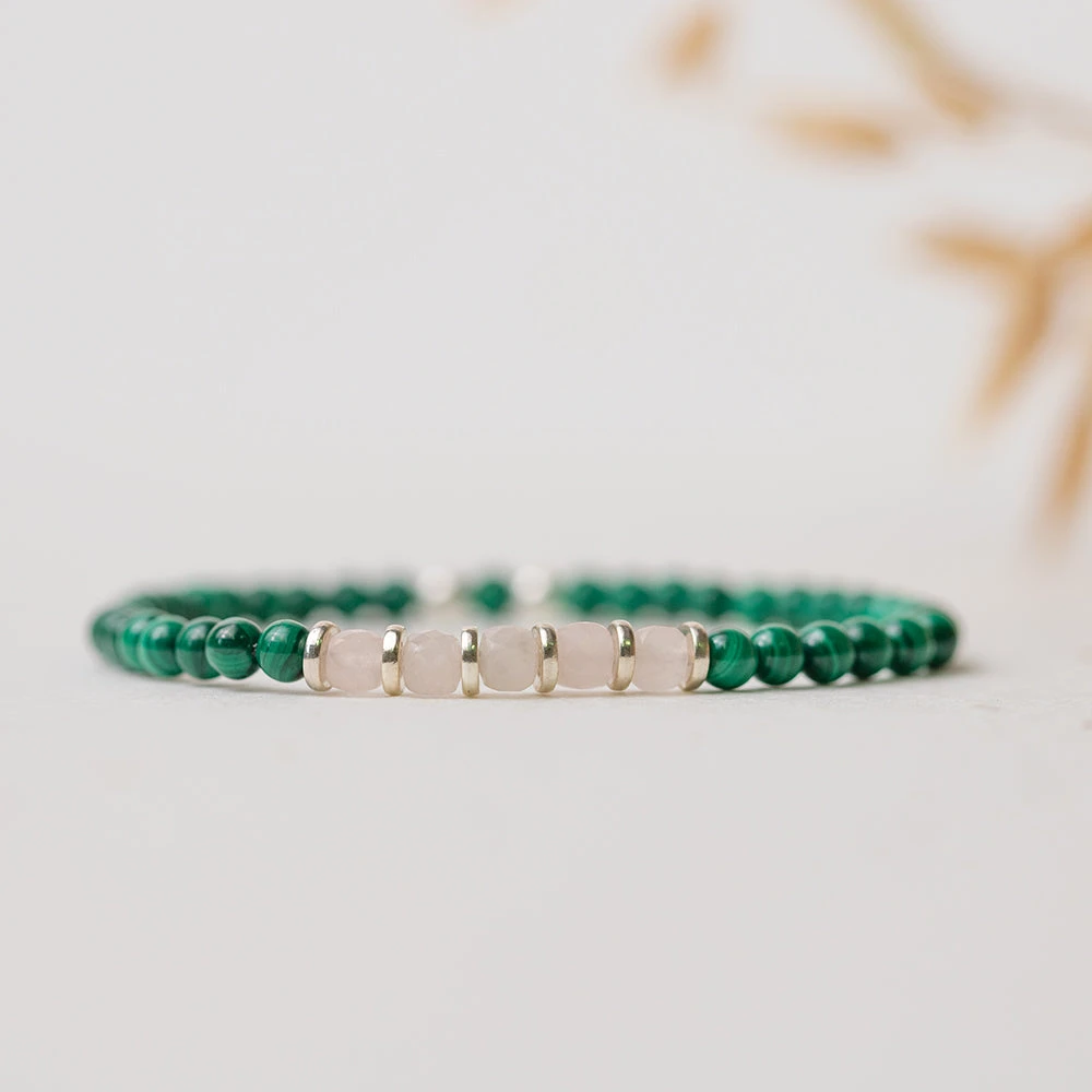 Heart Healer Gemstone Braceletwith Malachite And Rose Quartz 4mm Beads(Heart Healer Gemstone Bracelet 4mm) 1 Heart Healer Gemstone Braceletwith Malachite And Rose Quartz 4mm Beads(Heart Healer Gemstone Bracelet 4mm)