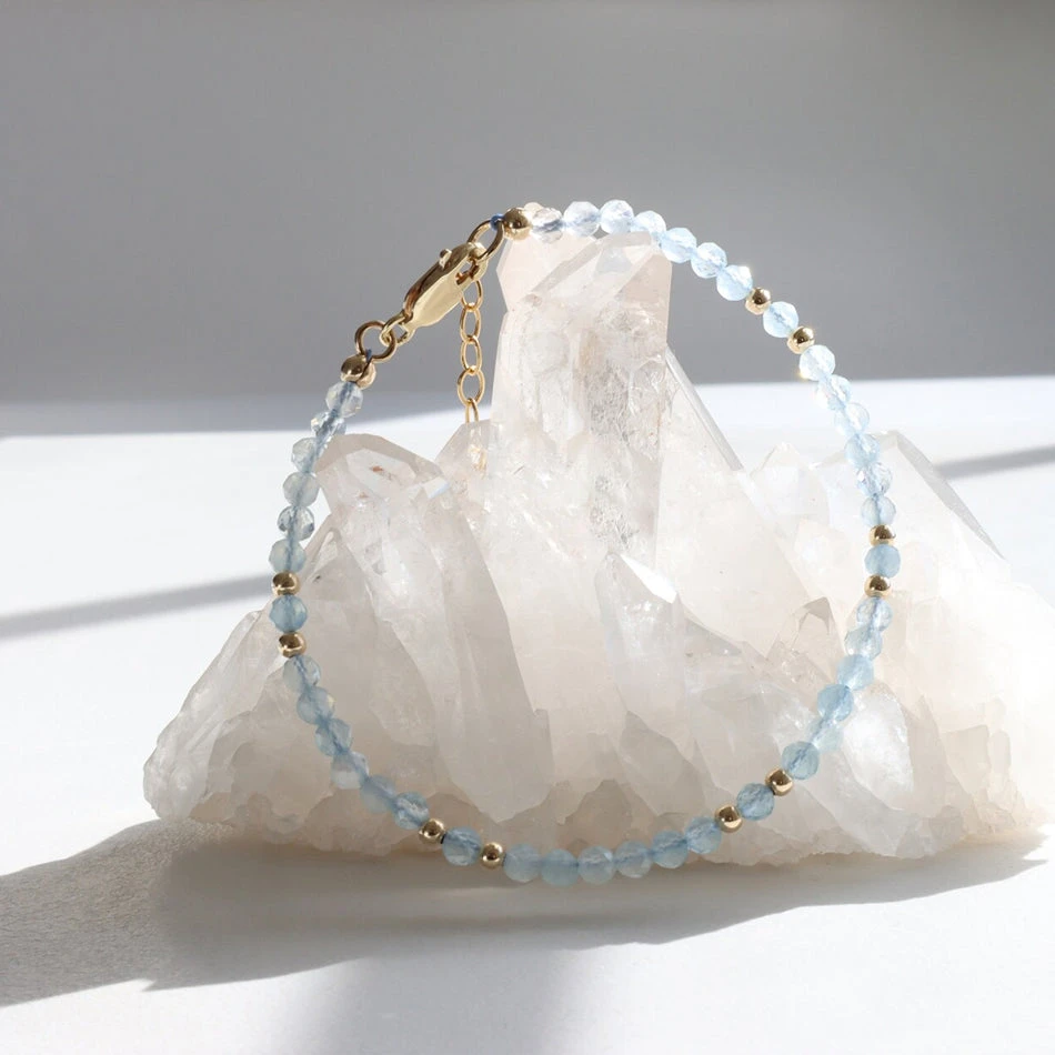 Aquamarine March Birthstone Bracelet – Dainty Faceted Beads, Handmade Jewellery(Aquamarine Dainty Bracelet) 3 Aquamarine March Birthstone Bracelet – Dainty Faceted Beads, Handmade Jewellery(Aquamarine Dainty Bracelet) - Image 3